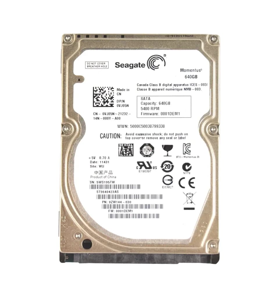 VJ05N - Dell 640GB 5400RPM SATA 3Gb/s 2.5-in Hard Drive
