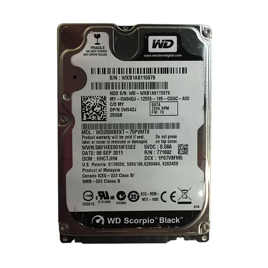 W94DJ - Dell 250GB 7200RPM SATA 3Gb/s 2.5-in Hard Drive