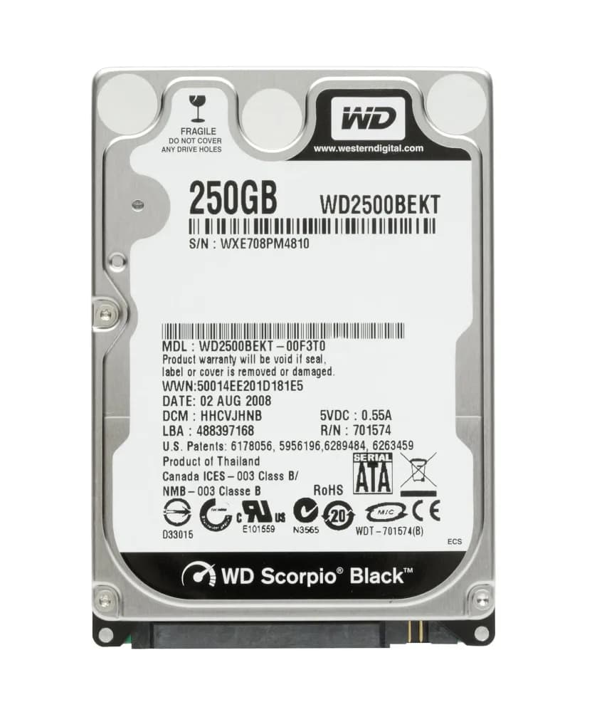 WD2500BEKT - WD 250GB 7200RPM SATA 3Gb/s 2.5-in HDD