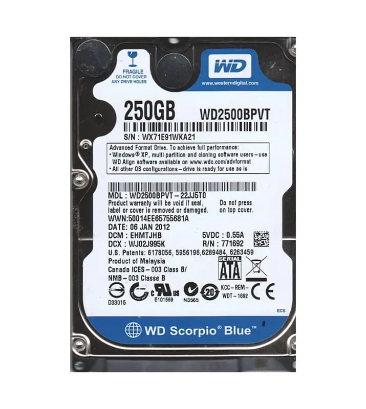 WD2500BPVT - WD 250GB 5400RPM SATA 3Gb/s 2.5-in HDD