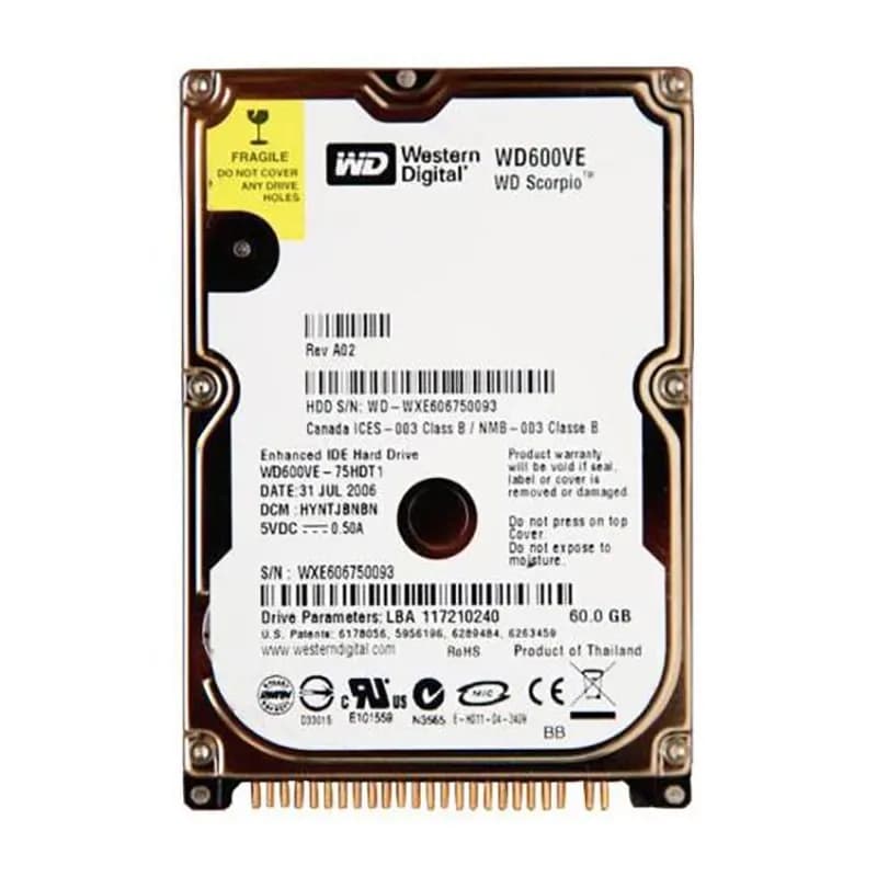 WD600VE - WD Scorpio 60GB 5400RPM EIDE 44-Pin 2.5" Hard Drive