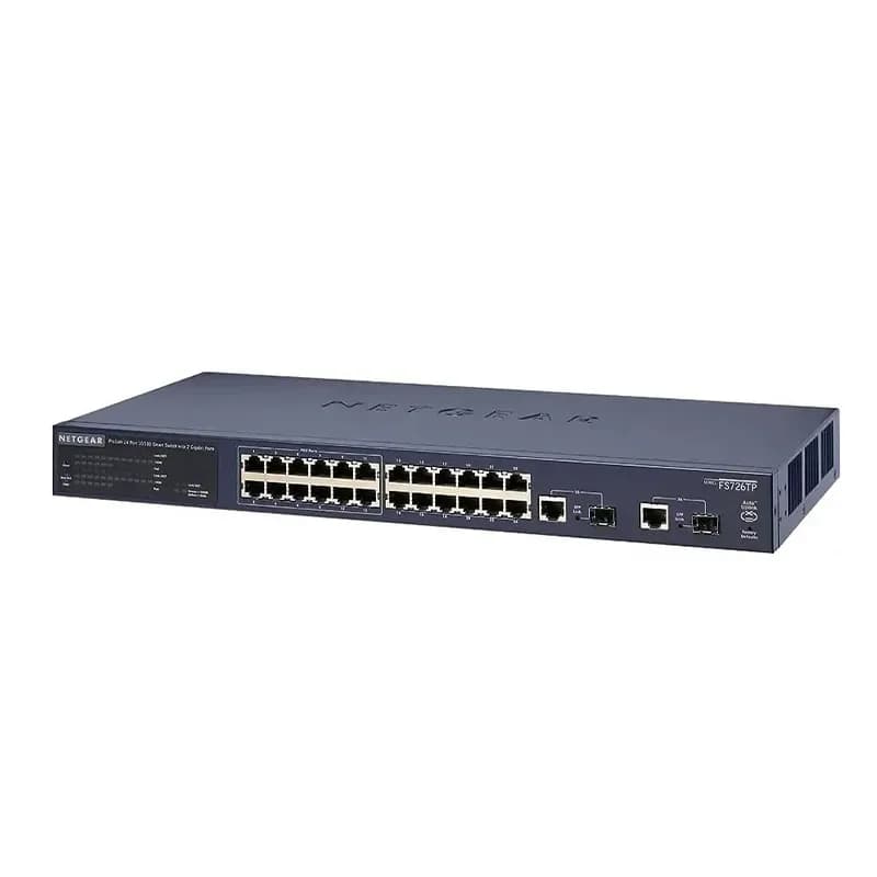 FS726TP - Netgear ProSafe FS726TP 24 x Ports 10/100Base-TX (12 x Ports PoE) + 2 x Ports 1GbE RJ-45 + 2 x Ports SFP Layer 3 Managed 1U Rack-Mountable Fast Ethernet Smart Network Switch