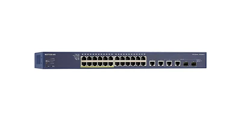 FS728TLP - Netgear ProSafe 24 x Ports 10/100Base-TX (12 x PoE Ports) + 4 x 1GbE RJ-45 + 2 x Ports Combo RJ-45/SFP Layer 3 Managed 1U Rack-Mountable Fast Ethernet Network Switch