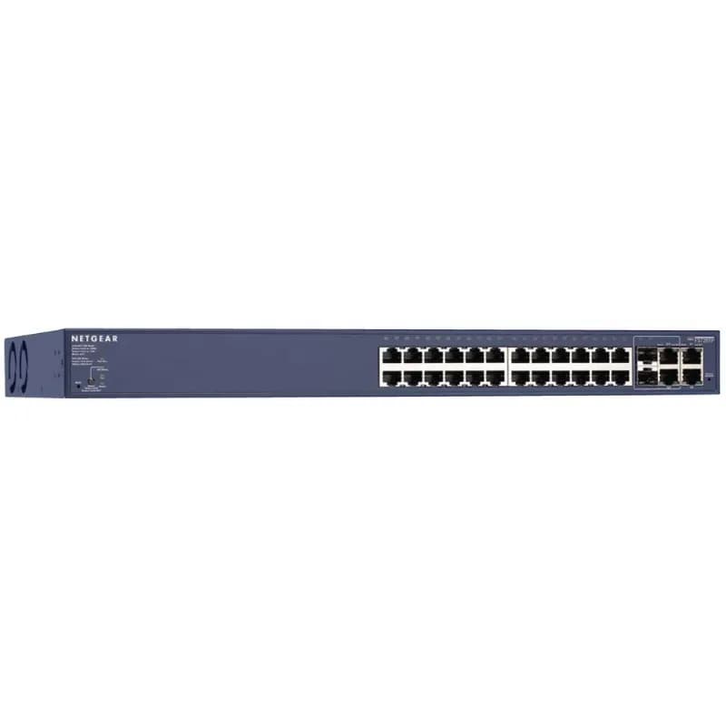 FS728TP - Netgear ProSafe 24 x Ports PoE 10/100Base-T + 2 x Copper + 2 x Combo Copper/SFP Ports Managed 1U Rack-mountable Fast Ethernet Network Switch