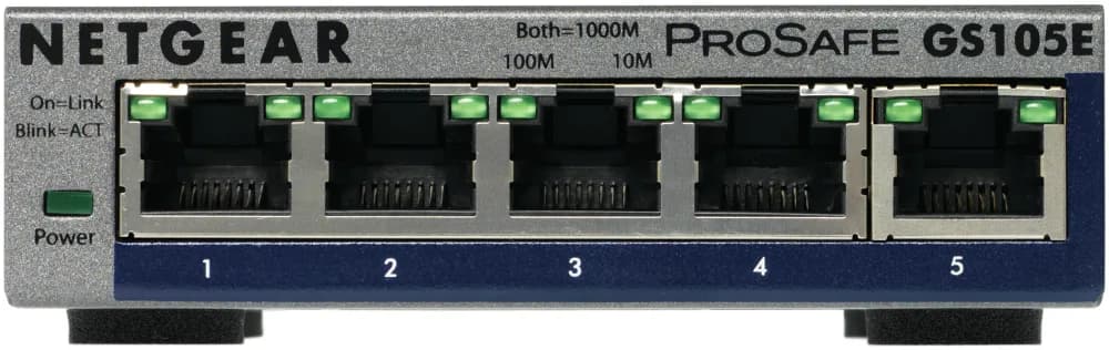 GS105E-200PES - Netgear Prosafe GS105E 5 x RJ-45 Ports 10/100/1000Base-T Layer 2 Unmnaged Gigabit Ethernet Network Switch