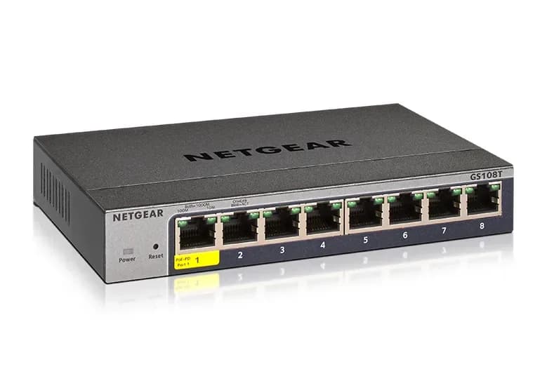 GS108Tv3 - Netgear 1 x Ports PoE+ 10/100/1000Base-T + 7 x Ports 1000Base-T Layer 3 Managed Desktop Gigabit Ethernet Network Switch