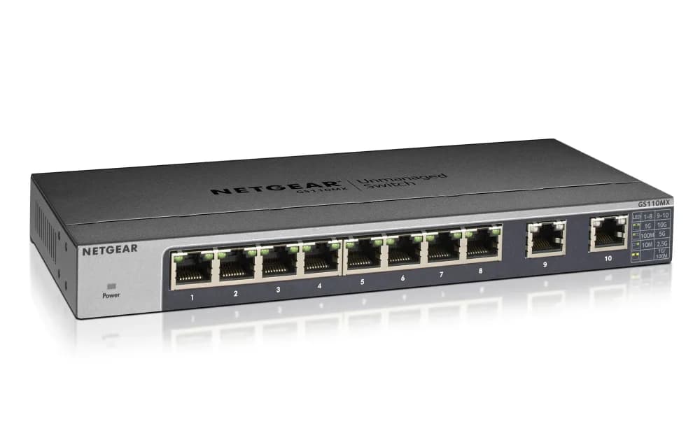 GS110MX-100NAS - Netgear GS110MX 8 x RJ-45 Ports 10/100/1000Base-T + 2 x Multi-Gigabit Ports Layer 3 Managed Gigabit Ethernet Network Switch