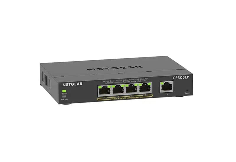GS305EP - Netgear 4 x Ports PoE 10/100/1000Base-T + 1 x Ports 10/100/1000Base-T Layer 3 Managed Desktop Gigabit Ethernet Network Switch