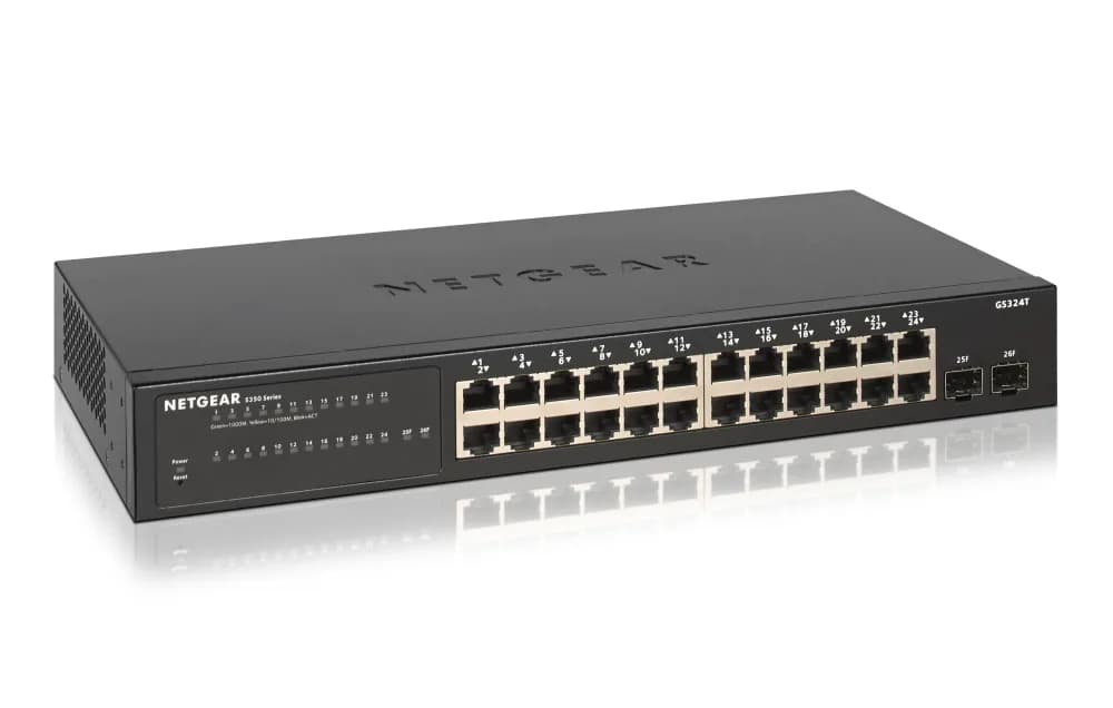 GS324T-100EUS - Netgear Prosafe S350 Series GS324T 24 x Ports 10/100/1000Base-T + 2 x SFP Ports Layer2 Managed Rack-mountable Gigabit Ethernet Network Switch