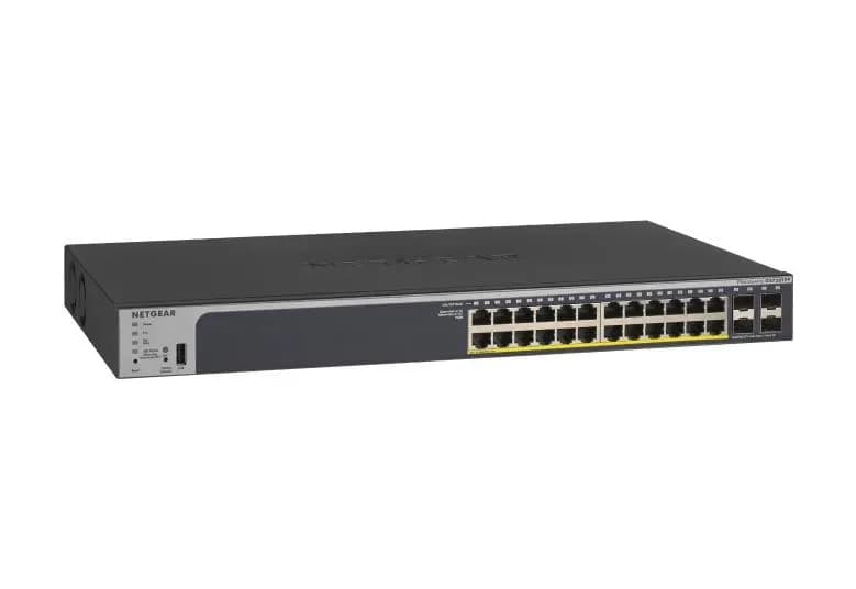 GS728TPv2 - Netgear ProSafe 24 x RJ-45 Ports PoE+ 10/100/1000Base-T + 4 x SFP Ports Layer3 Managed 1U Rack-mountable Gigabit Ethernet Stackable Smart Network Switch