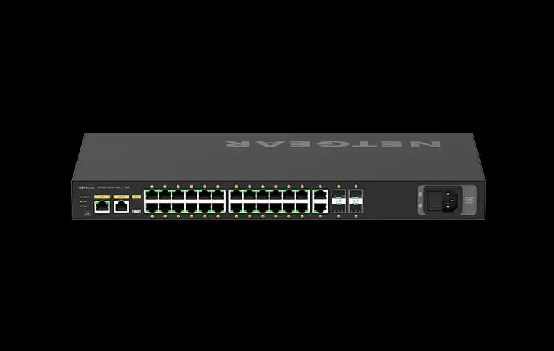 GSM4230P - Netgear M4250 Series M4250-26G4F-PoE+ 24 x RJ-45 Ports PoE+ 1000Base-T + 2 x RJ-45 Ports + 4 x SFP Ports Layer 3 Managed 1U Rack-mountable Gigabit Ethernet Network Switch