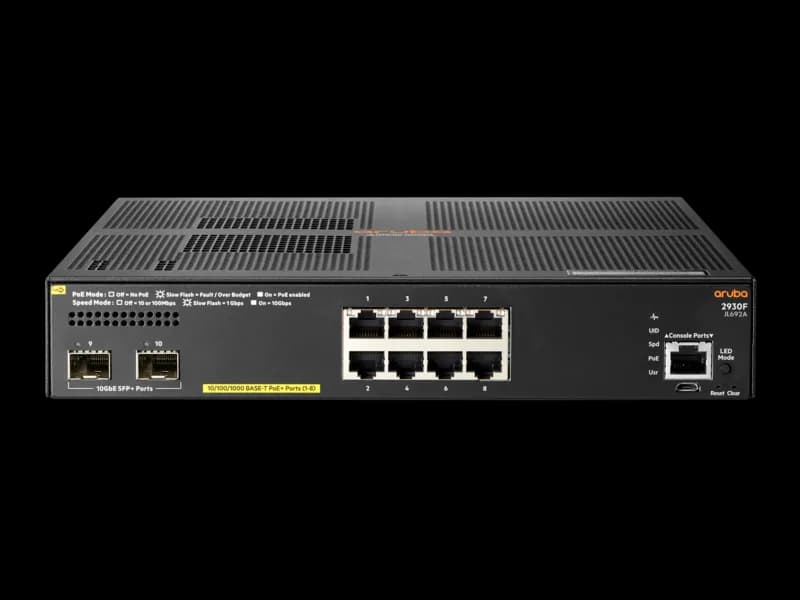 JL692A - HP Aruba 2930F 8x RJ-45 Ports PoE+ 2-SFP+ Ports Switch