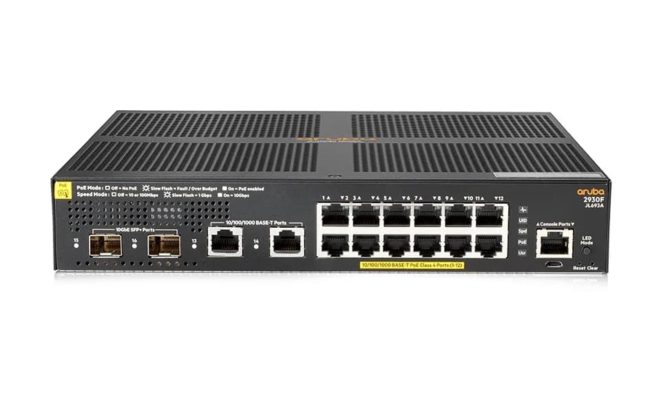 JL693-61101 - HPE Aruba 2930F 12-Ports PoE+ RJ-45 2-Ports SFP+ Switch