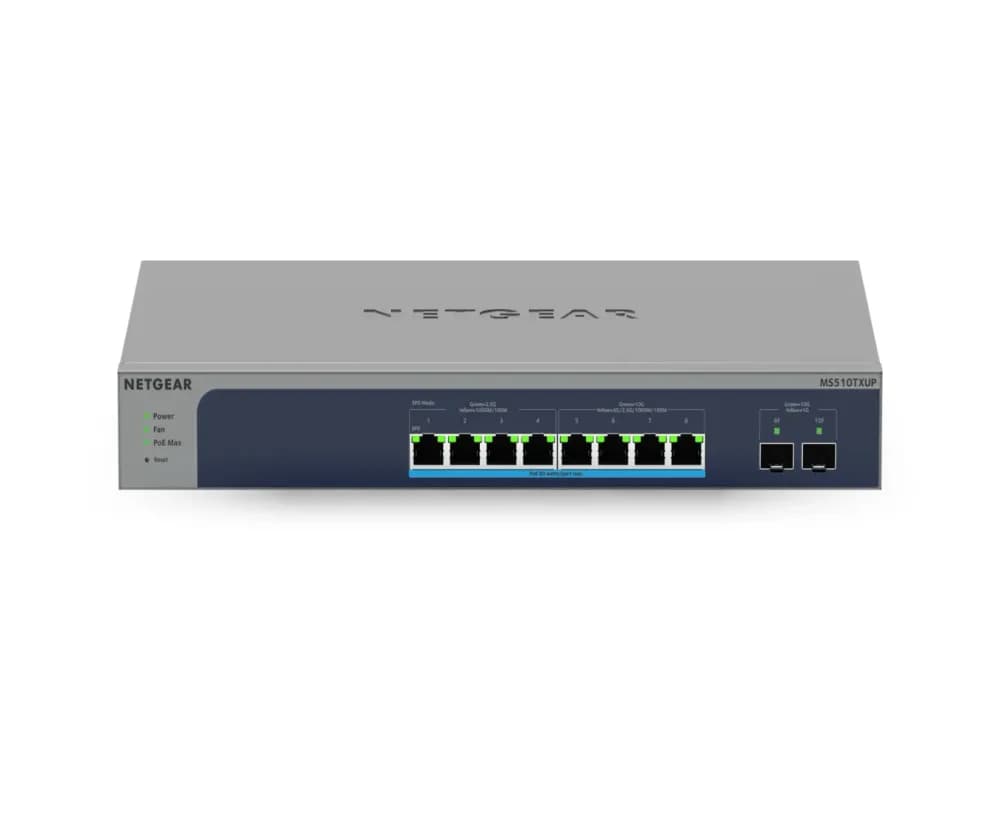 MS510TXUP - Netgear MS510TX 4 x RJ-45 Ports 10/100/1000Base-T + 4 x Multi-Gigabit Ports 10GBase-X + 2 x SFP+ Ports Layer3 Managed Gigabit Ethernet Network Switch