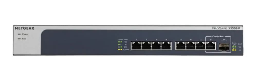 XS508M-100EUS - Netgear XS508M 7 x 10Gigabit/Multi-Gigabit Copper Ports 10GBase-X + 1 x 10G/1G SFP+ and Copper combo Ports Layer 3 Managed Gigabit Ethernet Network Switch