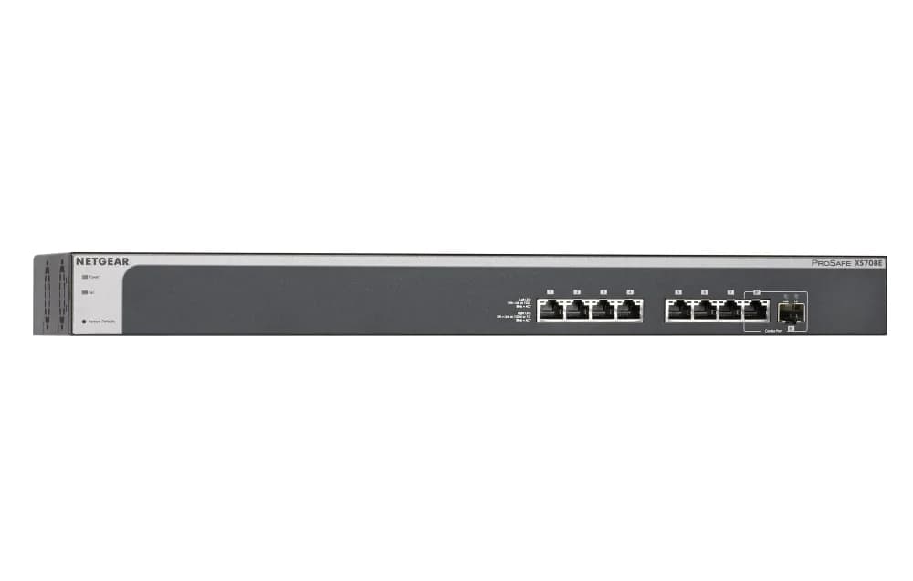 XS708E-100NES - Netgear Prosafe XS708E 8 x RJ-45 Ports 10GBase-T + 1 x Combo SFP+ Port Layer 2 Managed Gigabit Ethernet Network Switch