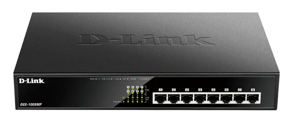 DGS-1008MP - D-Link DES-1008MP RJ-45 8 x Ports PoE 10/100/1000Base-T Layer 2 Unmanaged Gigabit Ethernet Network Switch
