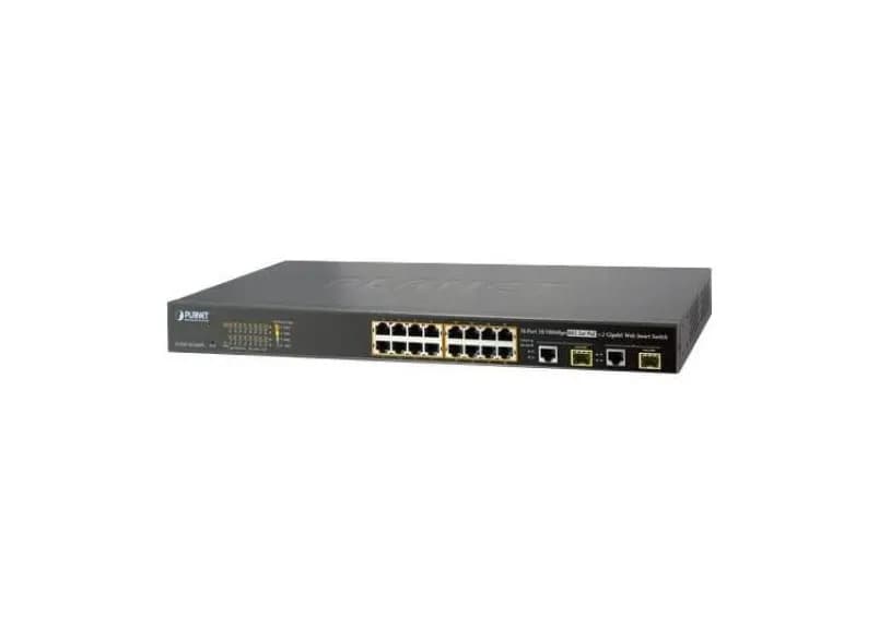 FGSW-1816HPS - Planet 16 x Ports PoE+ 10/100Base-TX + 2 x Ports 1GbE RJ-45 + 2 x Shared Ports SFP/mini-GBIC Layer2 1U Rack-Mountable Managed Switch