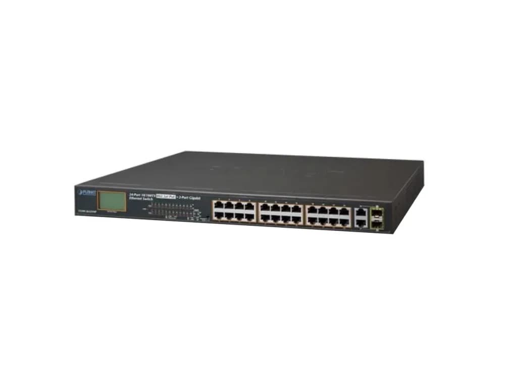 FGSW-2622VHP - Planet 24 x Ports PoE+ 10/100Base-TX + 2 x Ports 1GbE RJ-45 + 2 x Ports SFP Mini-GBIC 1U Rack-Mountable Ethernet Switch
