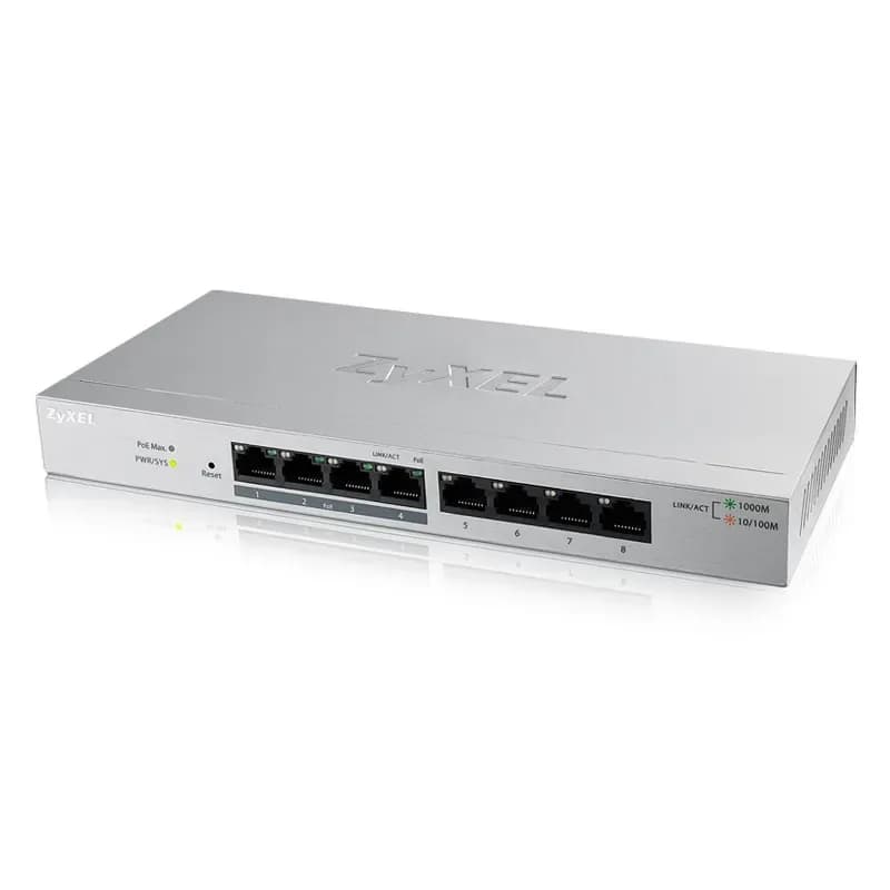GS1200-8HP - ZyXEL 8 x Ports PoE+ 10/100/1000Base-T Layer 2 Managed 1U Rack-mountable Gigabit Ethernet Network Switch