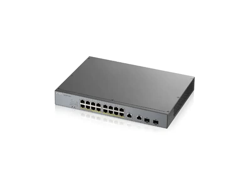 GS1350-18HP - ZyXEL 16 x Ports PoE 10/100/1000Base-T + 2 x SFP Ports Layer 2 Managed 1U Rack-mountable Gigabit Ethernet Network Switch