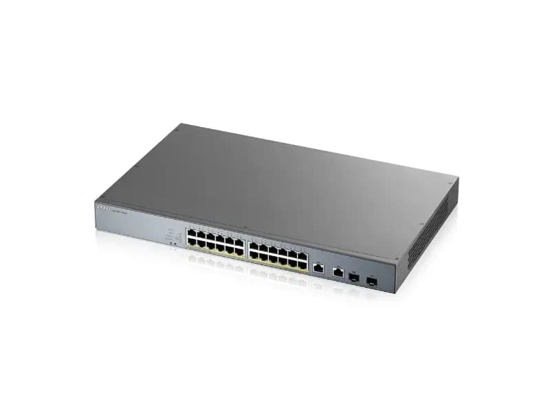 GS1350-26HP - ZyXEL 24 x Ports PoE+ 10/100/1000Base-T + 2 x Combo SFP Ports Layer 2 Managed 1U Rack-mountable Gigabit Ethernet Network Switch