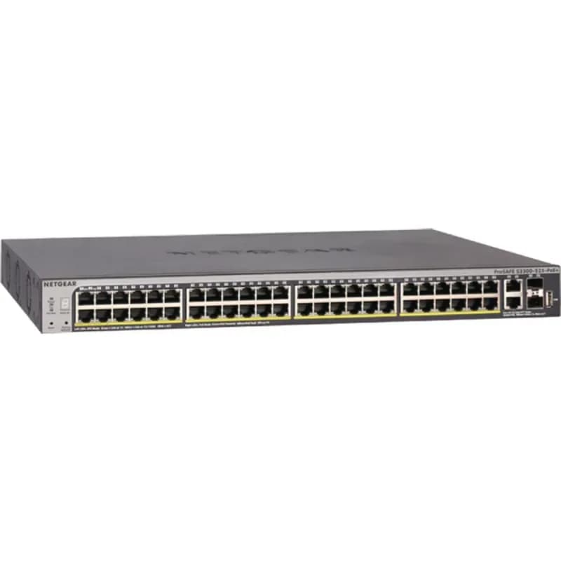 GS752TXP - Netgear Prosafe S3300 Series S3300-52X-PoE+ 48 x RJ-45 Ports PoE+ 10/100/1000Base-T + 2 x Copper SFP+ Ports + 2 x SFP+ Ports Layer 3 Managed Gigabit Ethernet Network Switch