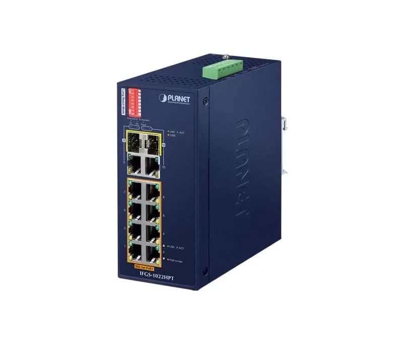 IFGS-1022HPT - Planet 8 x Ports 10/100Base-TX PoE+ + 2 x Ports RJ-45/SFP Combo Rail-Mountable Gigabit Ethernet Switch