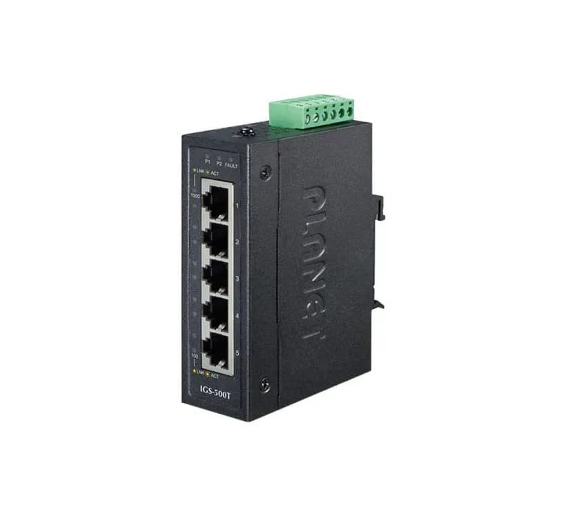 IGS-500T - Planet Compact Industrial 5 x Ports 10/100/1000Base-T Rail-Mountable Gigabit Ethernet Switch