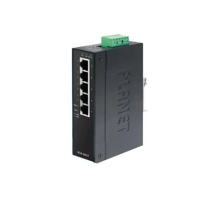 IGS-501T - Planet 5 x Ports 10/100/1000Base-T Layer 2 Rail-Mountable Gigabit Ethernet Industrial Switch