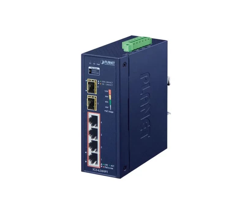 IGS-624HPT - Planet 4 x Ports PoE+ 10/100/1000Base-T + 2 x Ports SFP 2.5Gb/s Layer 2 Rail-Mountable Gigabit Ethernet Switch