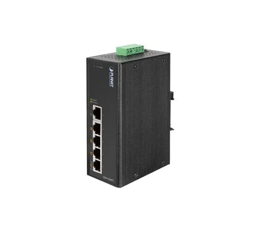 ISW-504PT - Planet 4 x Ports PoE+ 10/100Base-TX + 1 x Port FE Layer 2 Rail-Mountable Fast Ethernet Industrial Switch