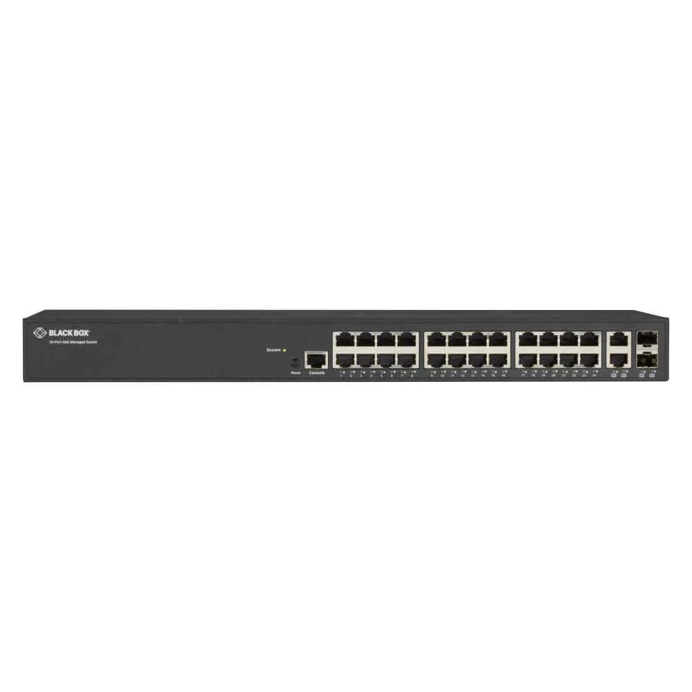LGB1126A-R2 - Black Box 24 x Ports 1000Base-T RJ-45 + 2 x Ports 1000Base-X SFP Rack-mountable Layer 2 Managed Gigabit Ethernet Network Switch