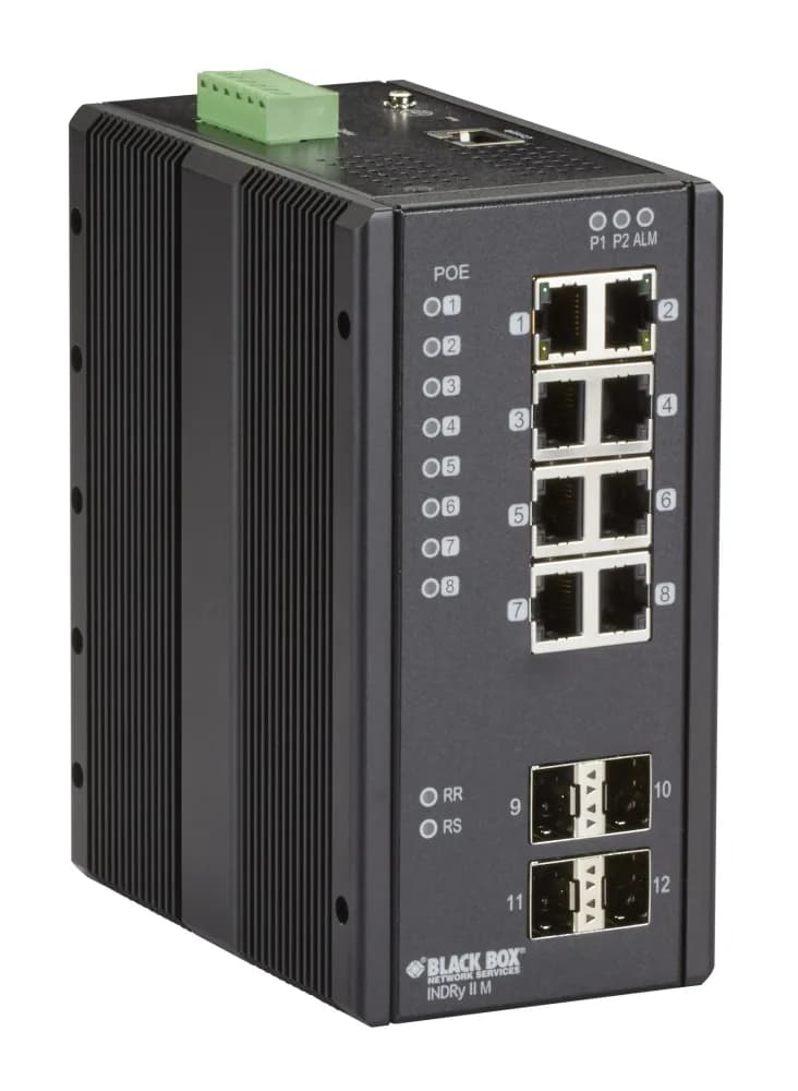 LIE1014A - Black Box LIE1000 Series 8 x Ports 1000Base-T PoE+ + 4 x Ports 1000Base-X SFP Layer 2 Gigabit Ethernet Extreme Temperature Switch