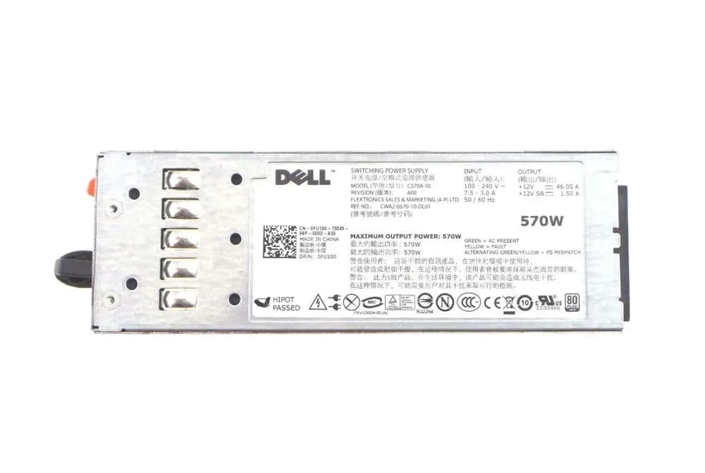 FU100 - Dell 570-Watts Redundant Power Supply For PowerEdge R710