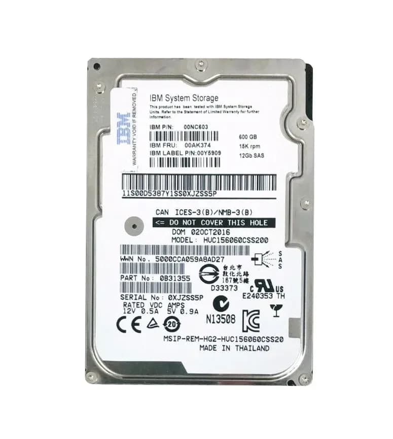 00NC603 - IBM 600GB 15000RPM SAS 12Gb/s 2.5-in Hard Drive