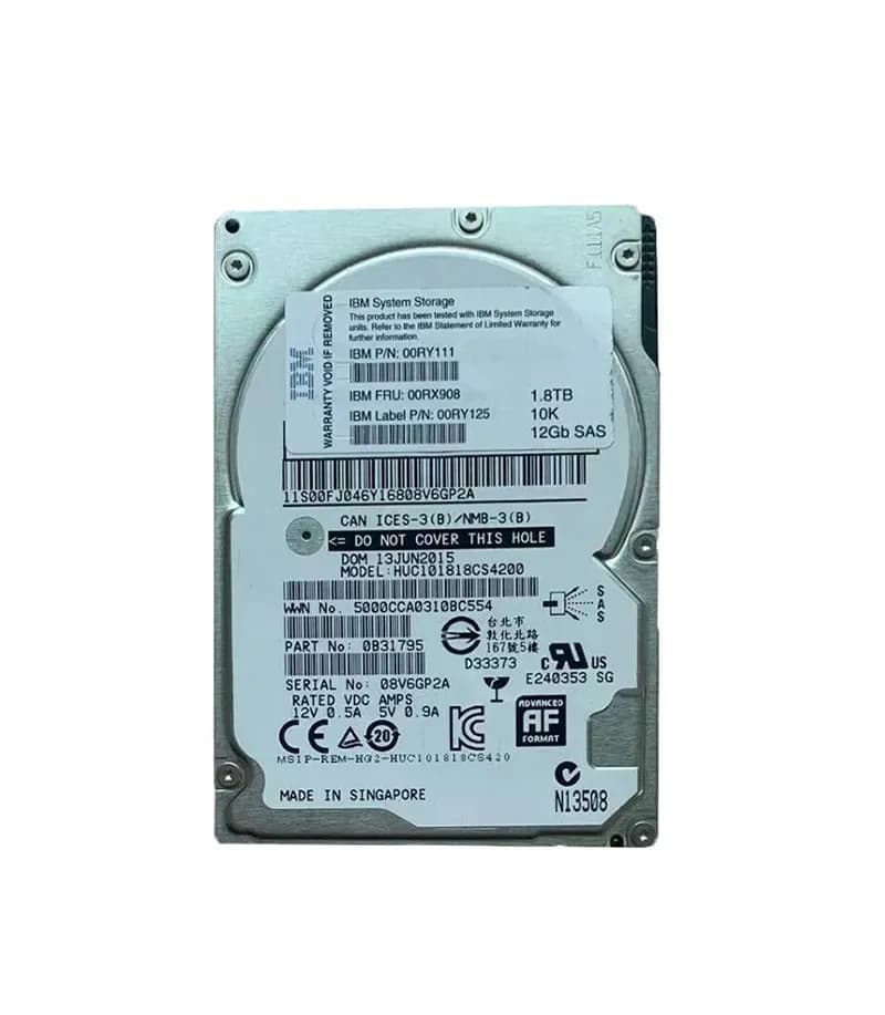 00RY125 - IBM 1.8TB SAS 10000RPM 2.5-Inch Hard Drive
