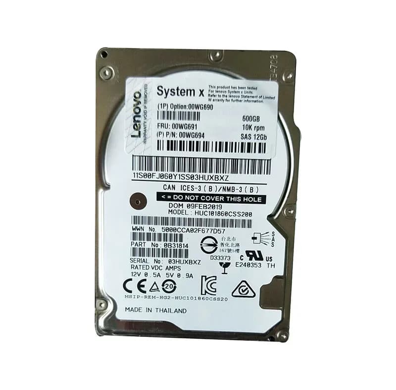 00WG694 - Lenovo 600GB 10000RPM SAS 12Gb/s 2.5-in Hard Drive