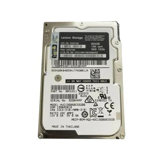 01DC192 - Lenovo 600GB 15000RPM SAS 12Gb/s 2.5-in Hard Drive