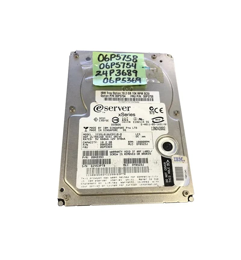 06P5754 - IBM 18.2GB 10000RPM SCSI 160MB/s 3.5-in Hard Drive