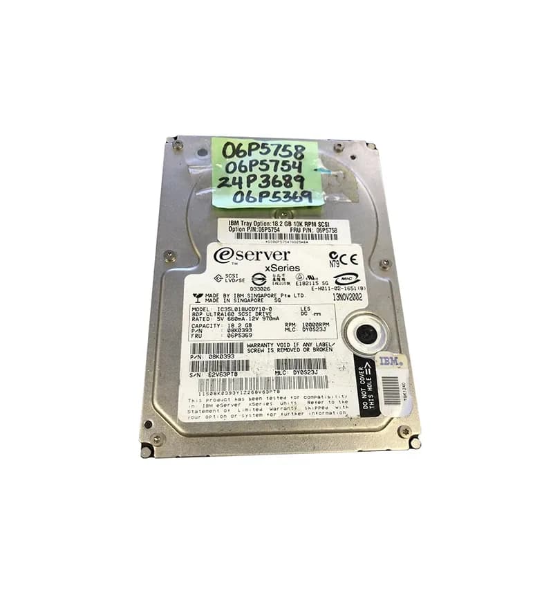 06P5758 - IBM 18.2GB 10000RPM SCSI 160MB/s 3.5-in Hard Drive
