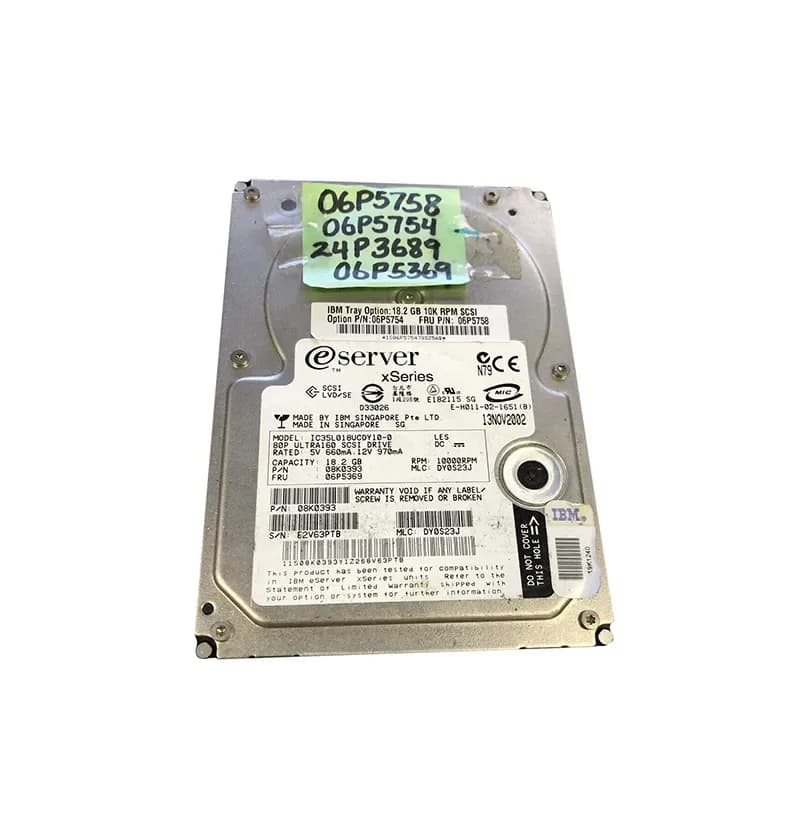 08K0393 - IBM 18.2GB 10000RPM SCSI 160MB/s 3.5-in Hard Drive