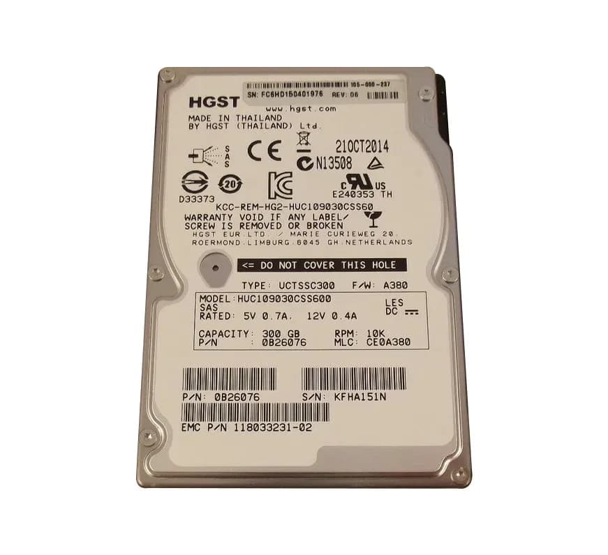 0B26076 - HGST 300GB 10000RPM SAS 6Gb/s 64MB Cache 2.5-in HDD