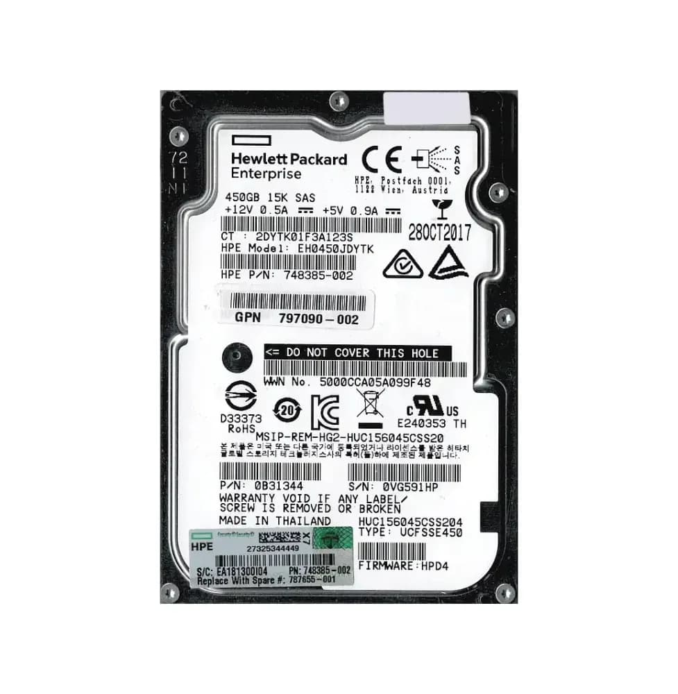 0B31344 - HGST 450GB 15000RPM SAS 12Gb/s 2.5-in Hard Drive