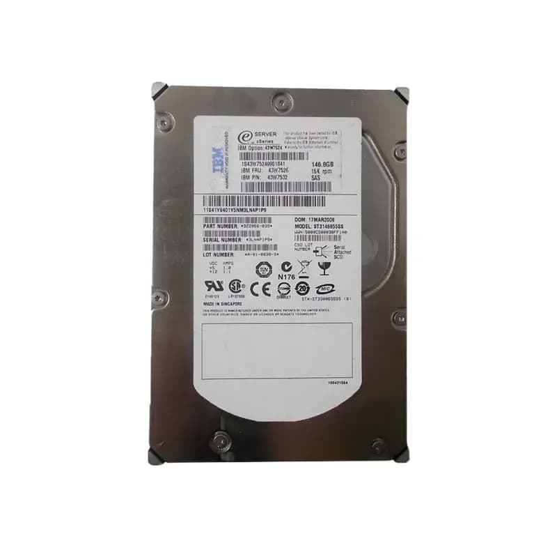43W7524 - IBM 146GB 15000RPM SAS 3Gb/s 3.5-in Hard Drive