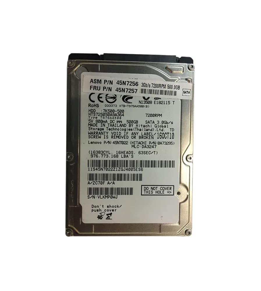 45N7257 - IBM 500GB 7200RPM SATA 3Gb/s 2.5-in Hard Drive
