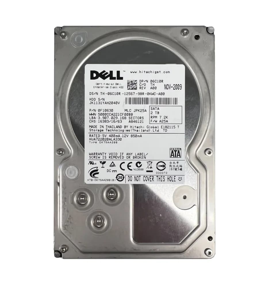 6C10R - Dell 2TB 7200RPM SATA 3Gb/s 3.5-in Hard Drive