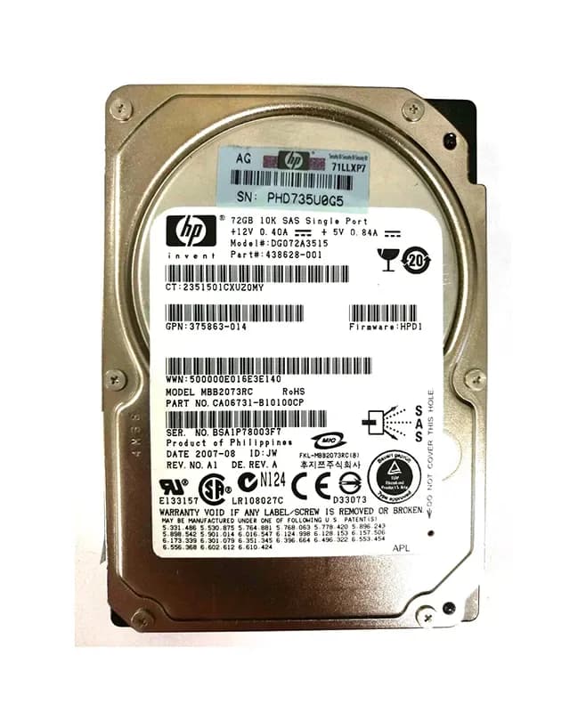 DG072A3515 - HP 72GB 10000RPM SAS 3Gb/s 2.5-inch HDD with Tray