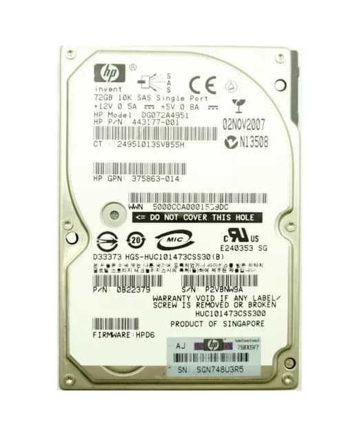DG072A4951 - HP 73GB 10000RPM SAS 3GB/s Hot Swap 2.5-in Hard Drive