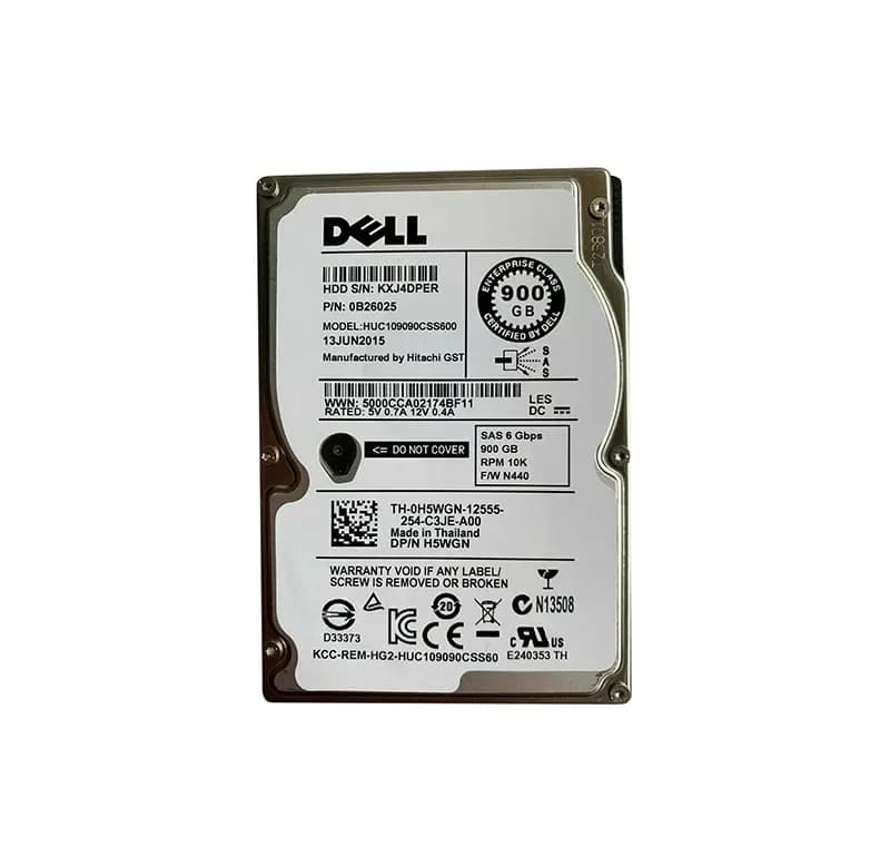 H5WGN - Dell 900GB 10K SAS 6Gb/s (512n) 2.5-in HDD with Tray
